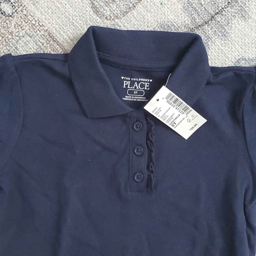 NWT The Children's Place Navy Ruffle Polo Uniform Shirt Sz5T
